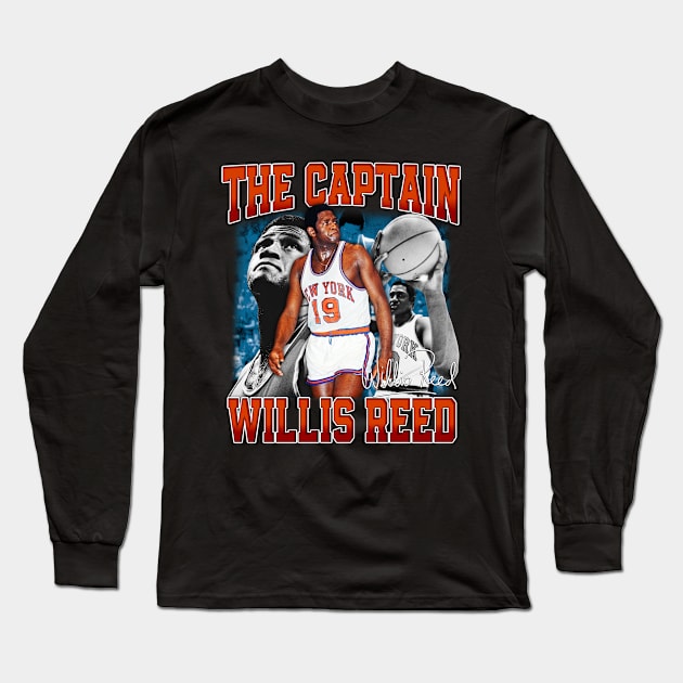 Willis Reed The Captain Basketball Legend Signature Vintage Retro 80s 90s Bootleg Rap Style Long Sleeve T-Shirt by CarDE